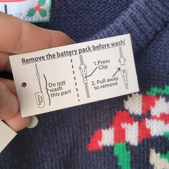 Christmas Knitted Sweater Navy Blue Funny Ugly Light Up Elves Candy Cane Large - Picture 3 of 11